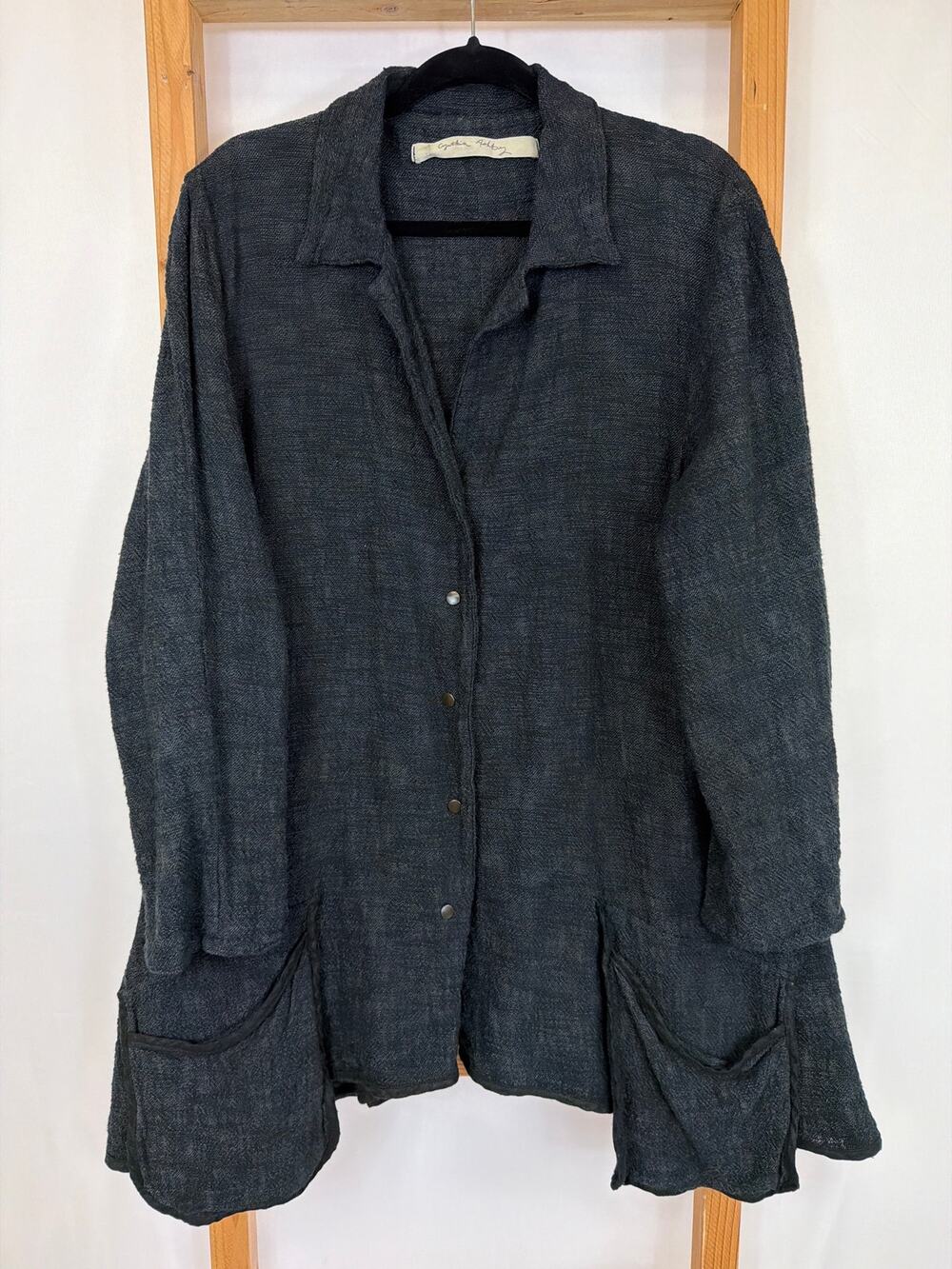 Cynthia Ashby Navy Blue Asymmetrical Snap-Up Jacket Med / LG